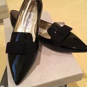 JIMMY CHOO GALA BLACK PATENT FLATS
